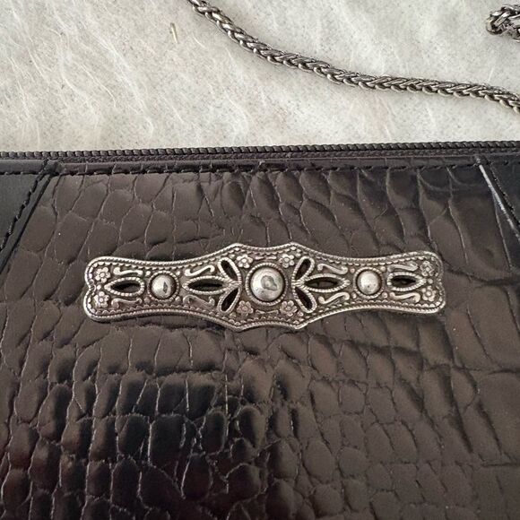 Brighton Black Croc-Embossed Crossbody Clutch with Silver Accent - Picture 2 of 6